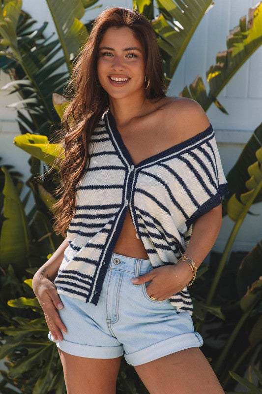 Arlette Loose Buttoned V Neck Sweater Vest