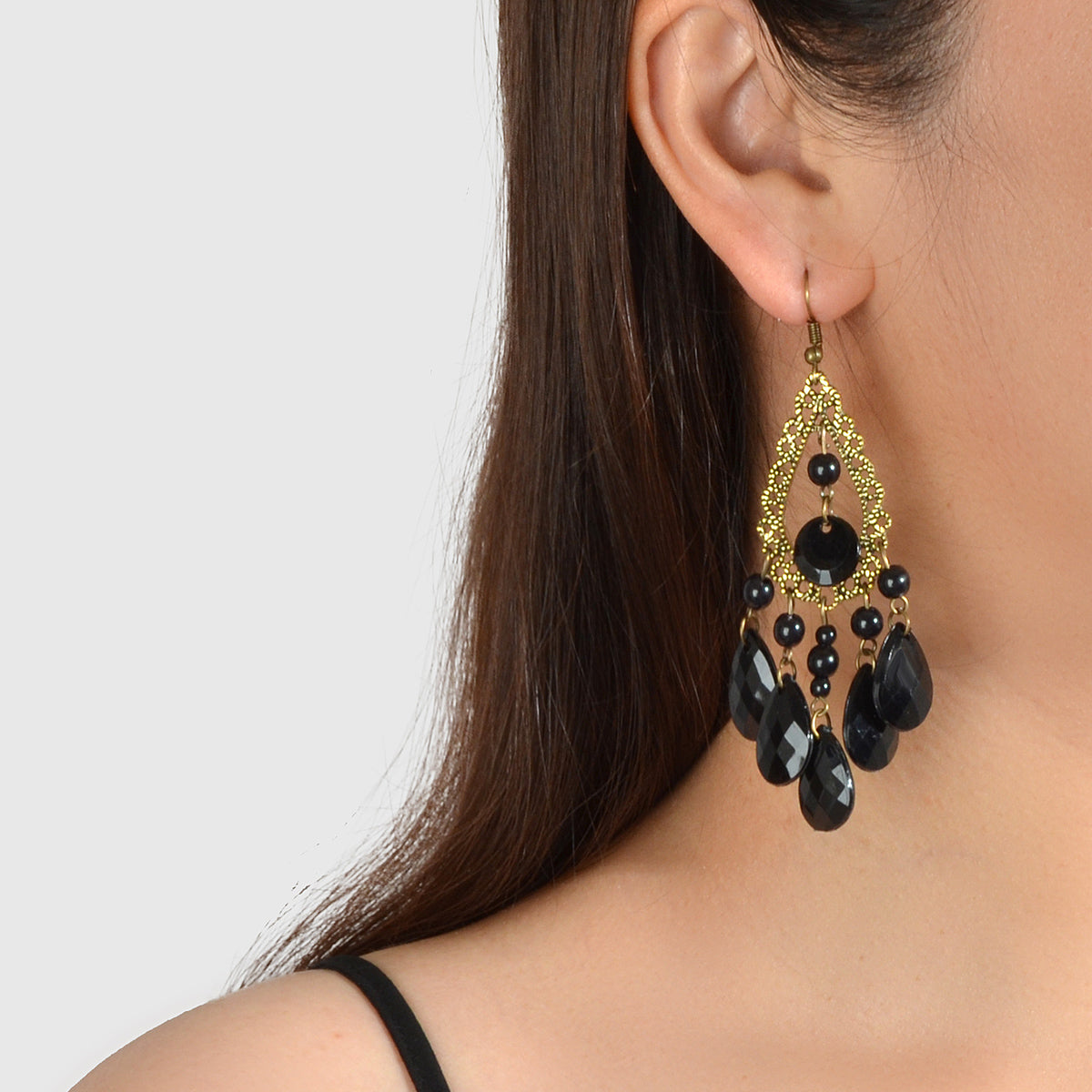 Bohemian Retro Jewellery Black Water Drop Beads Antique Gold