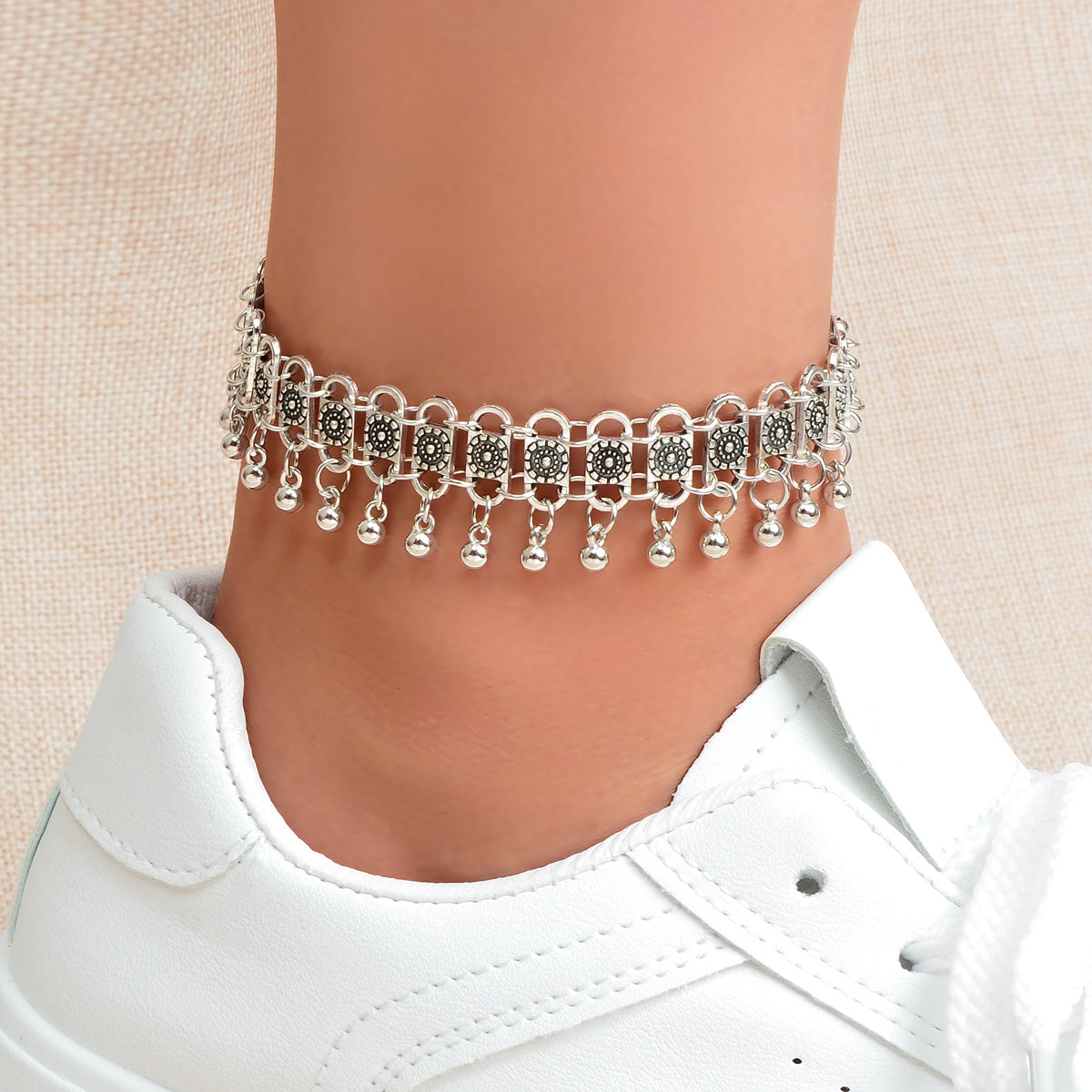 Ethnic Barefoot Sandal Beach Foot Jewellery Antique Silver Beads