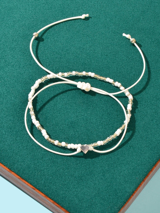 2 pcs Bohemian Chic Handmade Beaded Braided Adjustable Beach Anklet