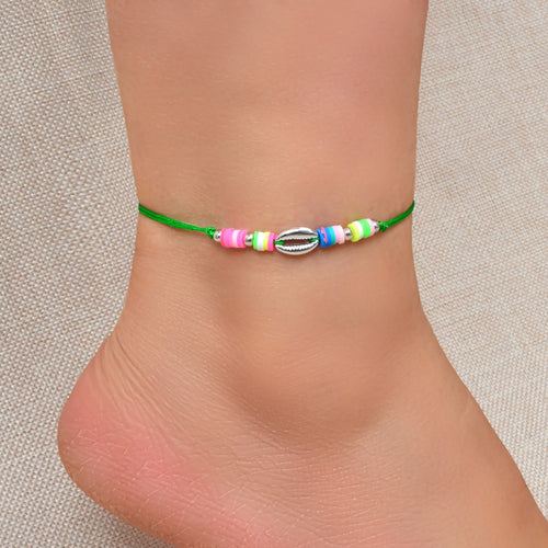 Boho Chic Candy Color Handmade Soft Beads Shell Anklet Adjustable Foot