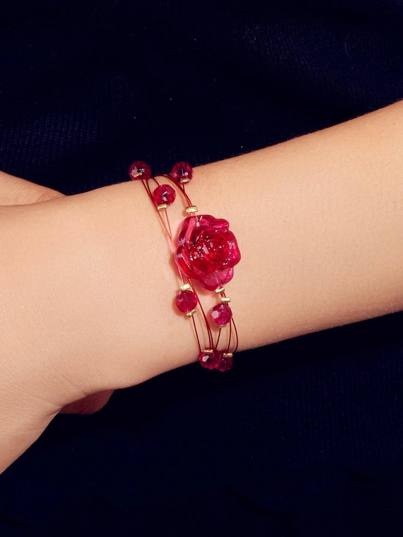 Fashion Jewellery Multi-layer Beads Chain Resin Red Rose Flower Women
