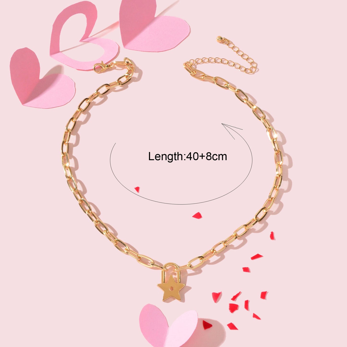 Trendy Jewellery Gold Paperclip Chain Star Lock Pendant Collar Choker