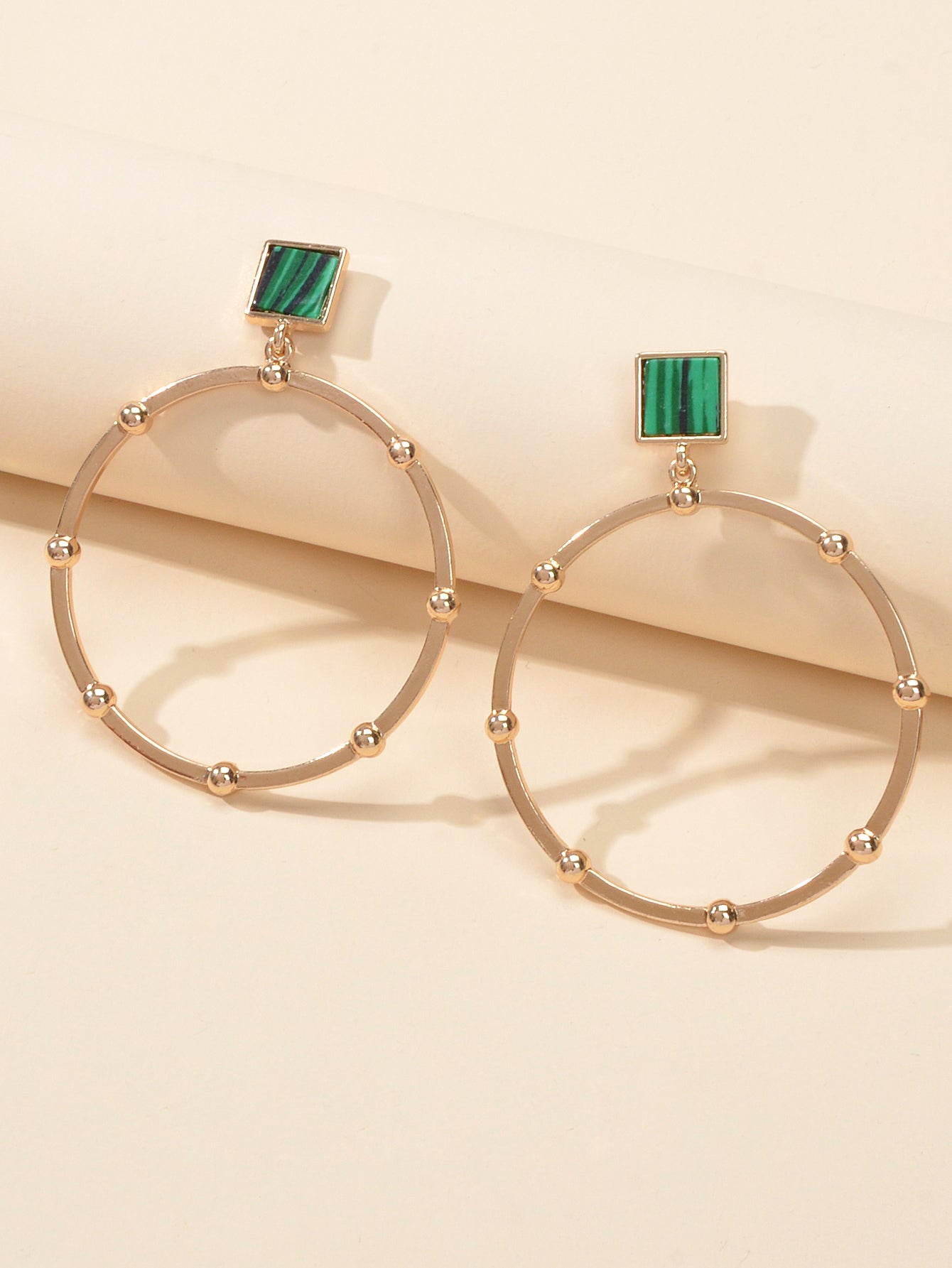 Trendy Jewellery Green Squre Decor Gold Circle Statement Dangle Party