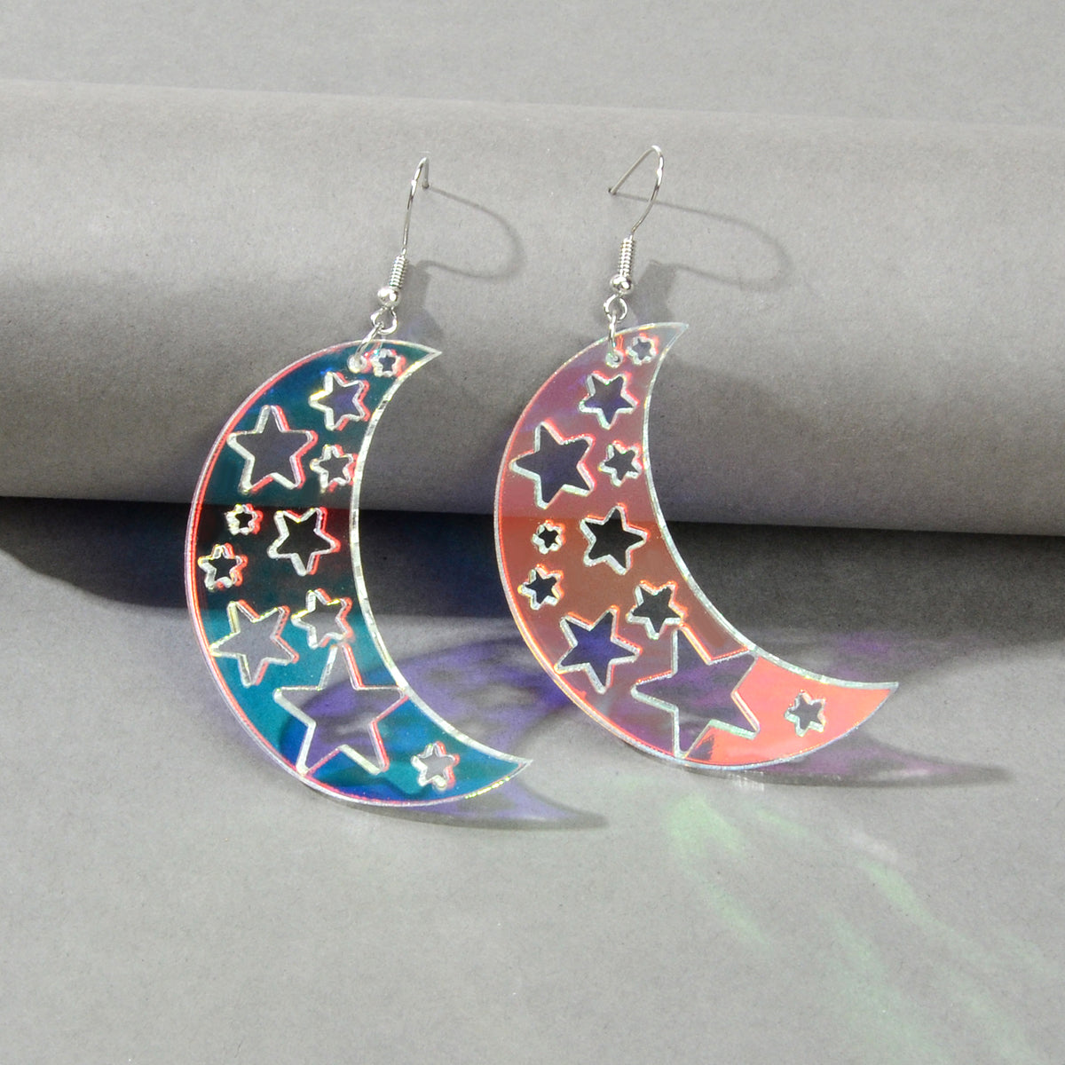 Acrylic Rainbow Colour Moon Star Hook Earrings Stunning Jewellery Gift