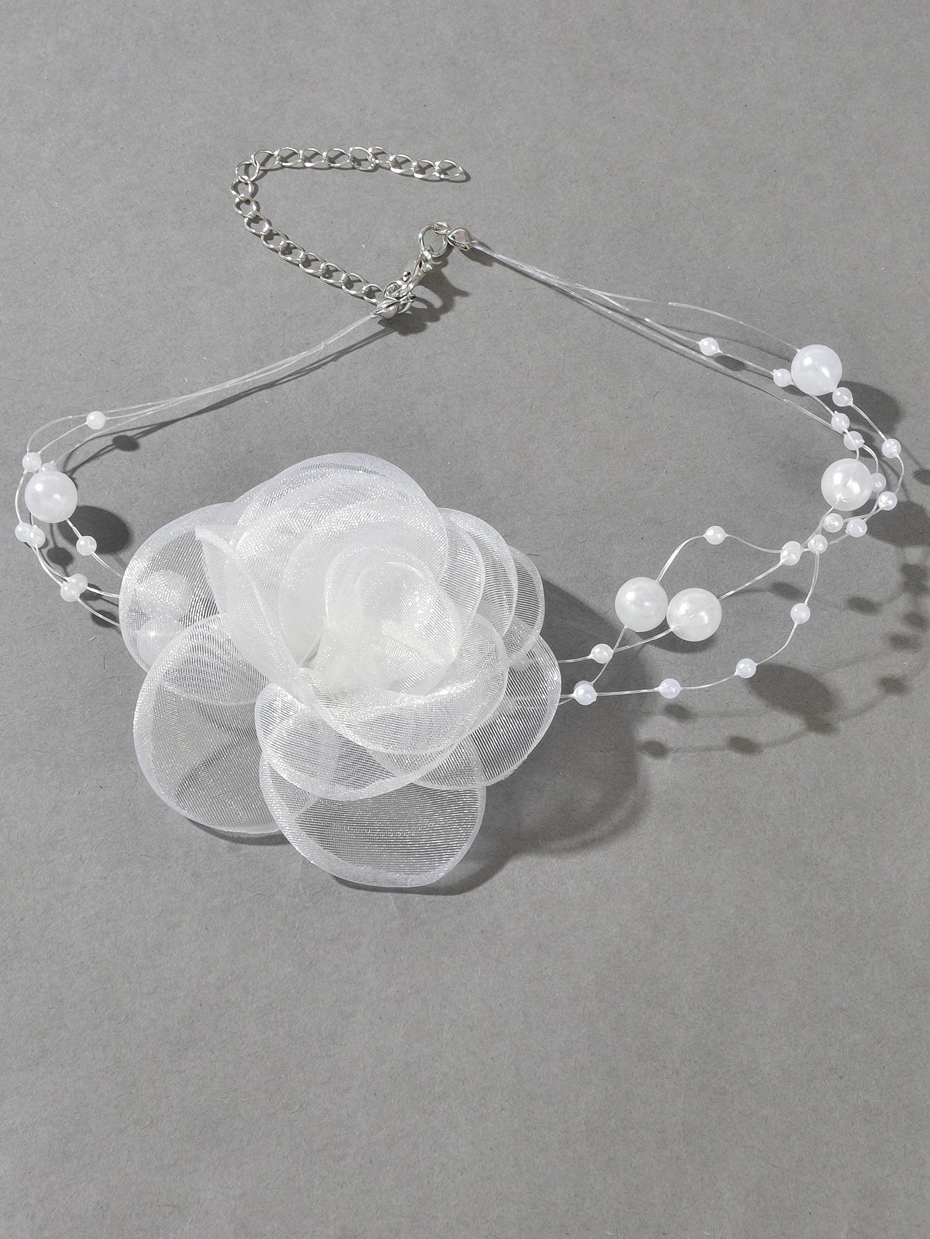 Romantic Jewellery Multi-layer Pearl Chain White Flower Choker Floral