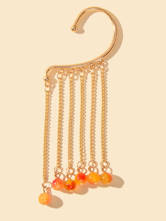 1pc Cartilage Jewellery Long Chain Tassel Orange Beads Charm Cuff