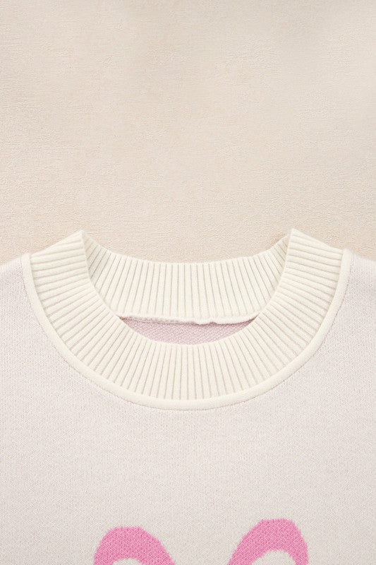 Bow Ribbed Trim Reverse Seam Drop Shoulder Sweater