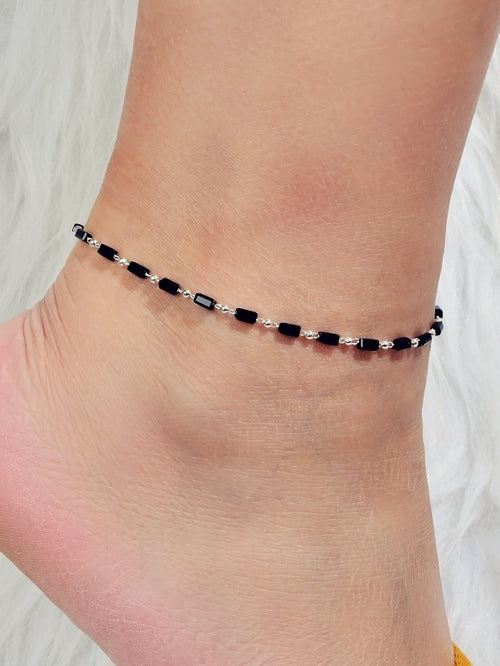 1 pc Foot Beach Jewellery Gold Chain Handmade Black Beads Anklet