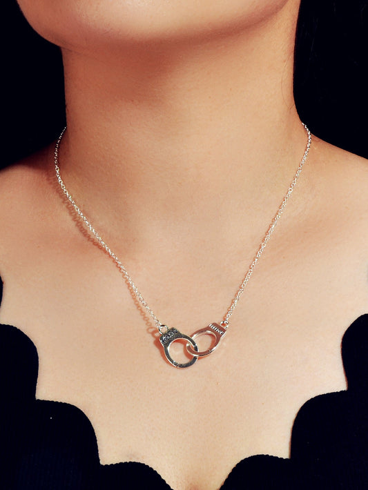 Punk Silver FREEDOM Handcuffs Necklace Boho Lover Jewellery