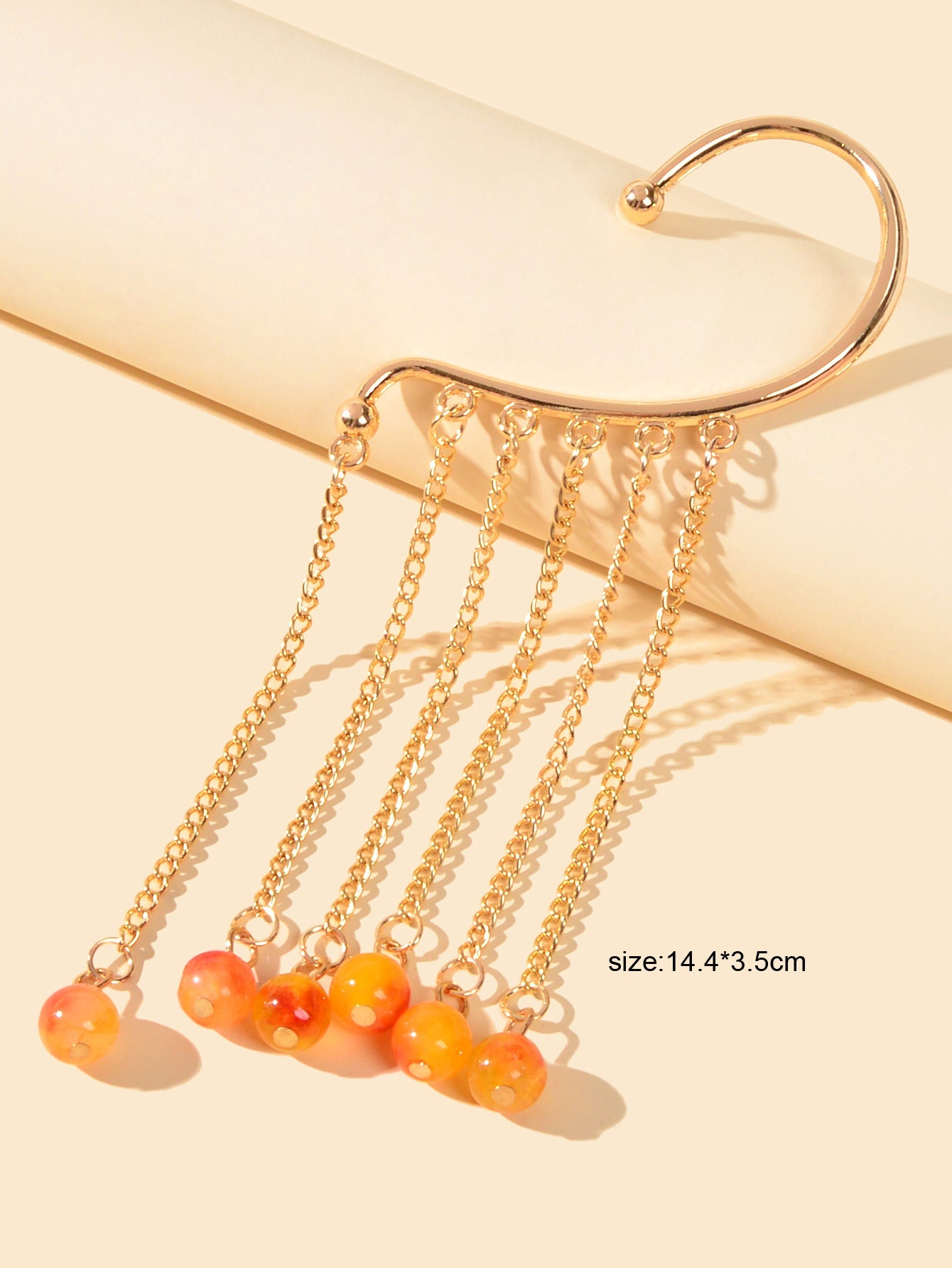 1pc Cartilage Jewellery Long Chain Tassel Orange Beads Charm Cuff