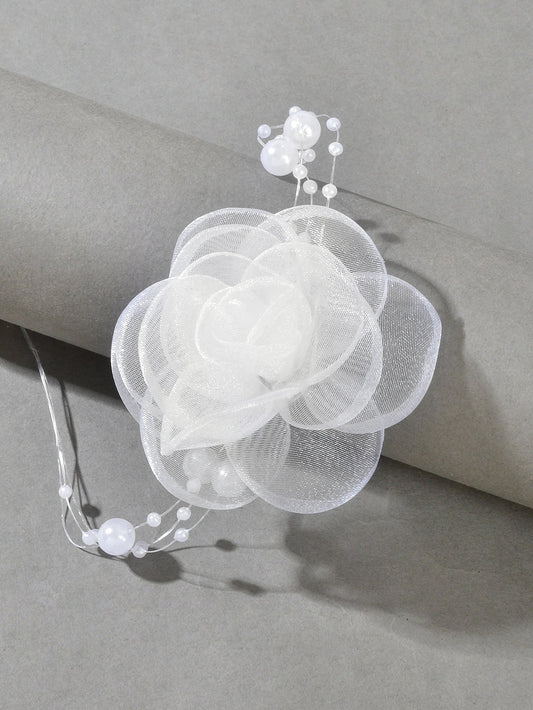 Romantic Jewellery Multi-layer Pearl Chain White Flower Choker Floral