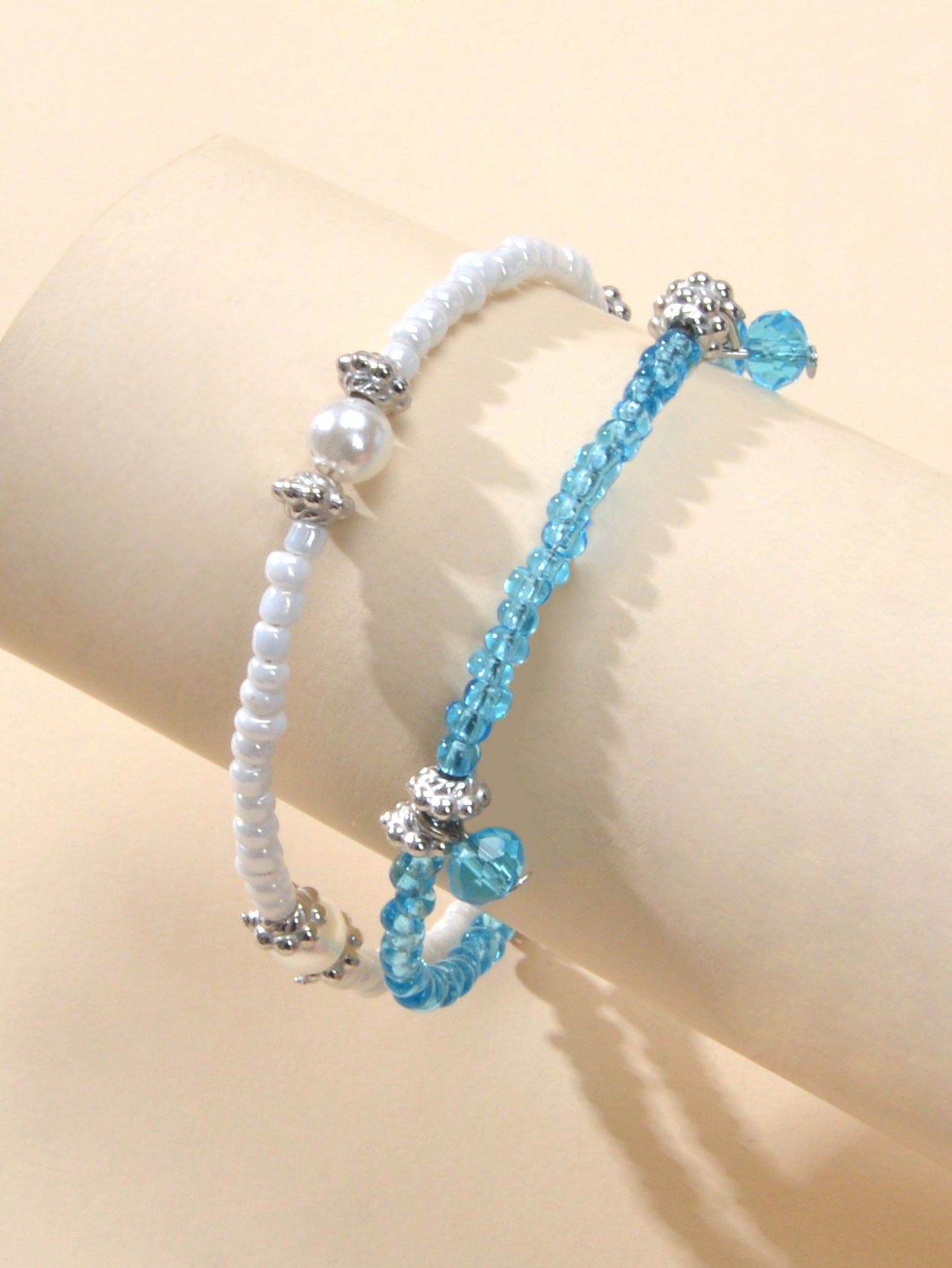 Fashion Jewellery Handmade Double layer Blue White Seed Beads Strand