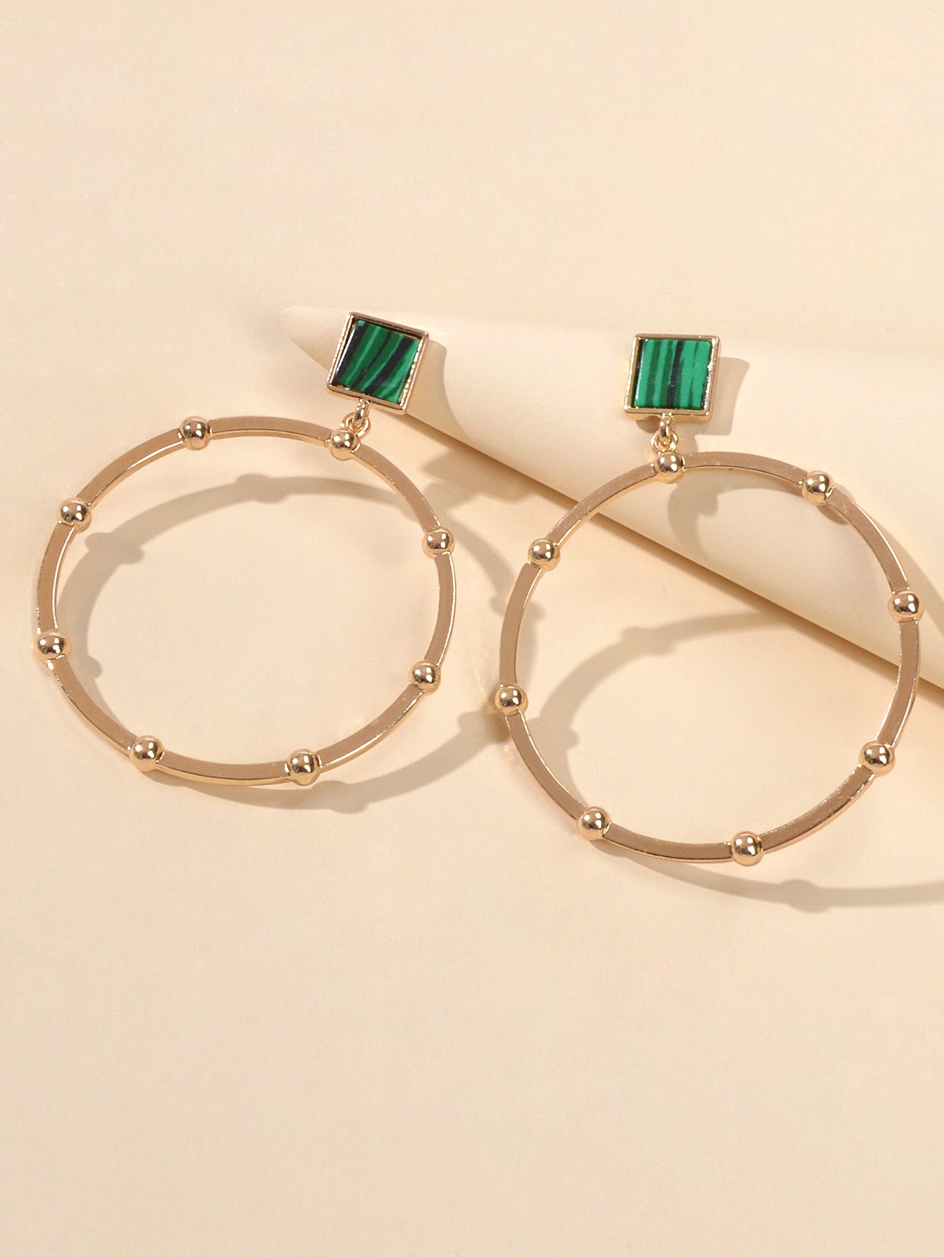 Trendy Jewellery Green Squre Decor Gold Circle Statement Dangle Party