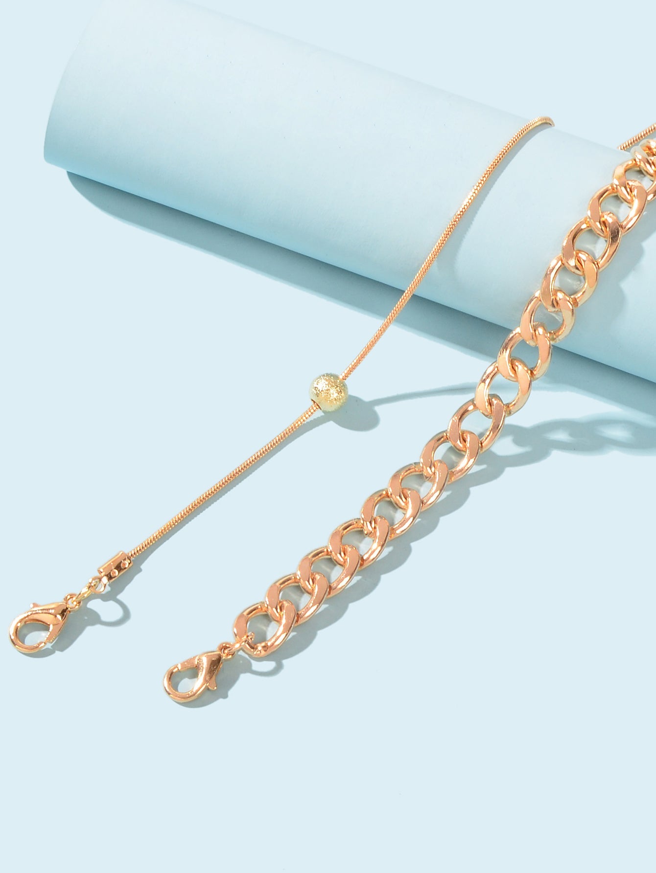 2 pcs Gold Cuban Link Layered Anklets Women Boho Beach Foot Jewellery