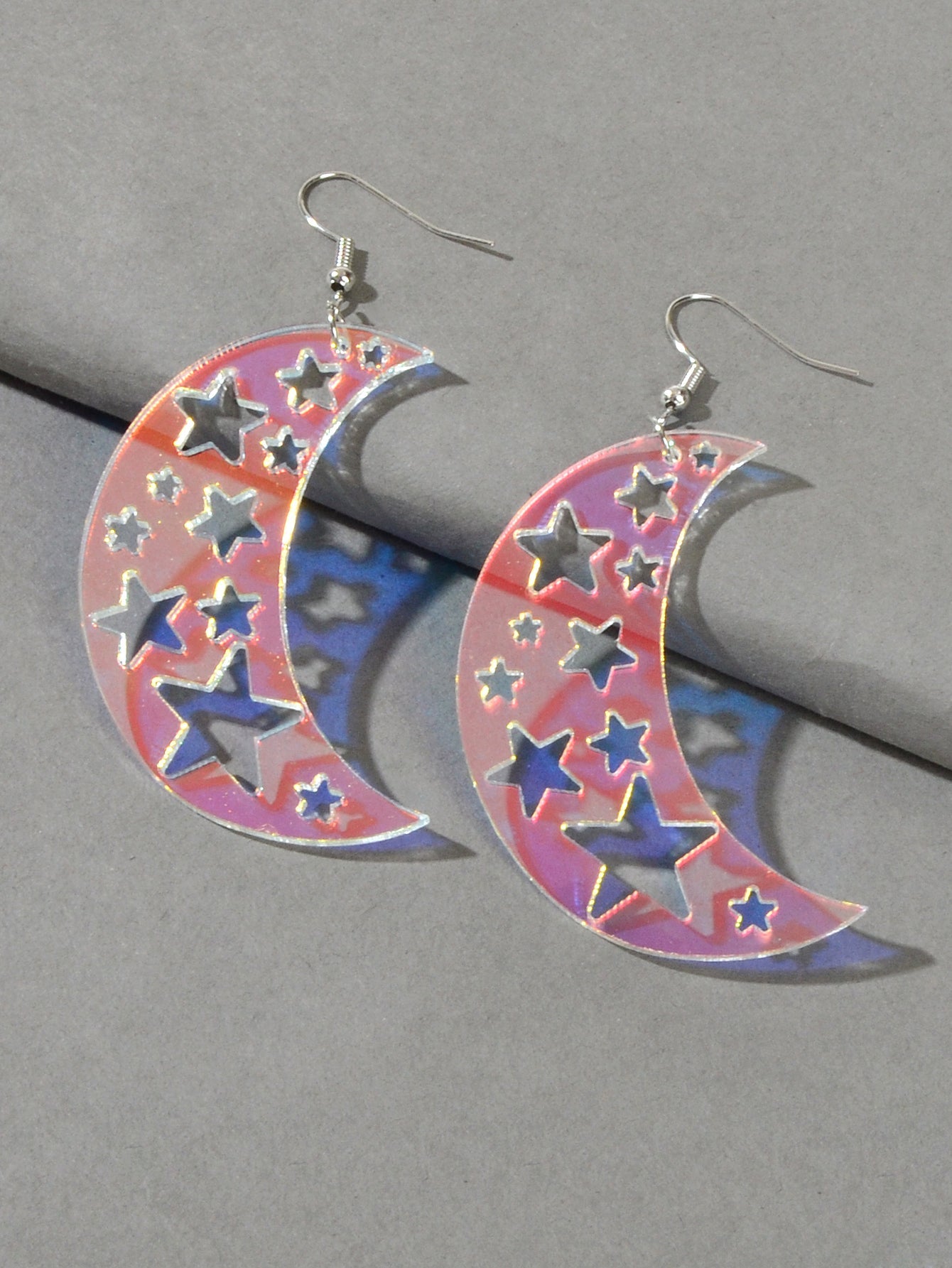 Acrylic Rainbow Colour Moon Star Hook Earrings Stunning Jewellery Gift