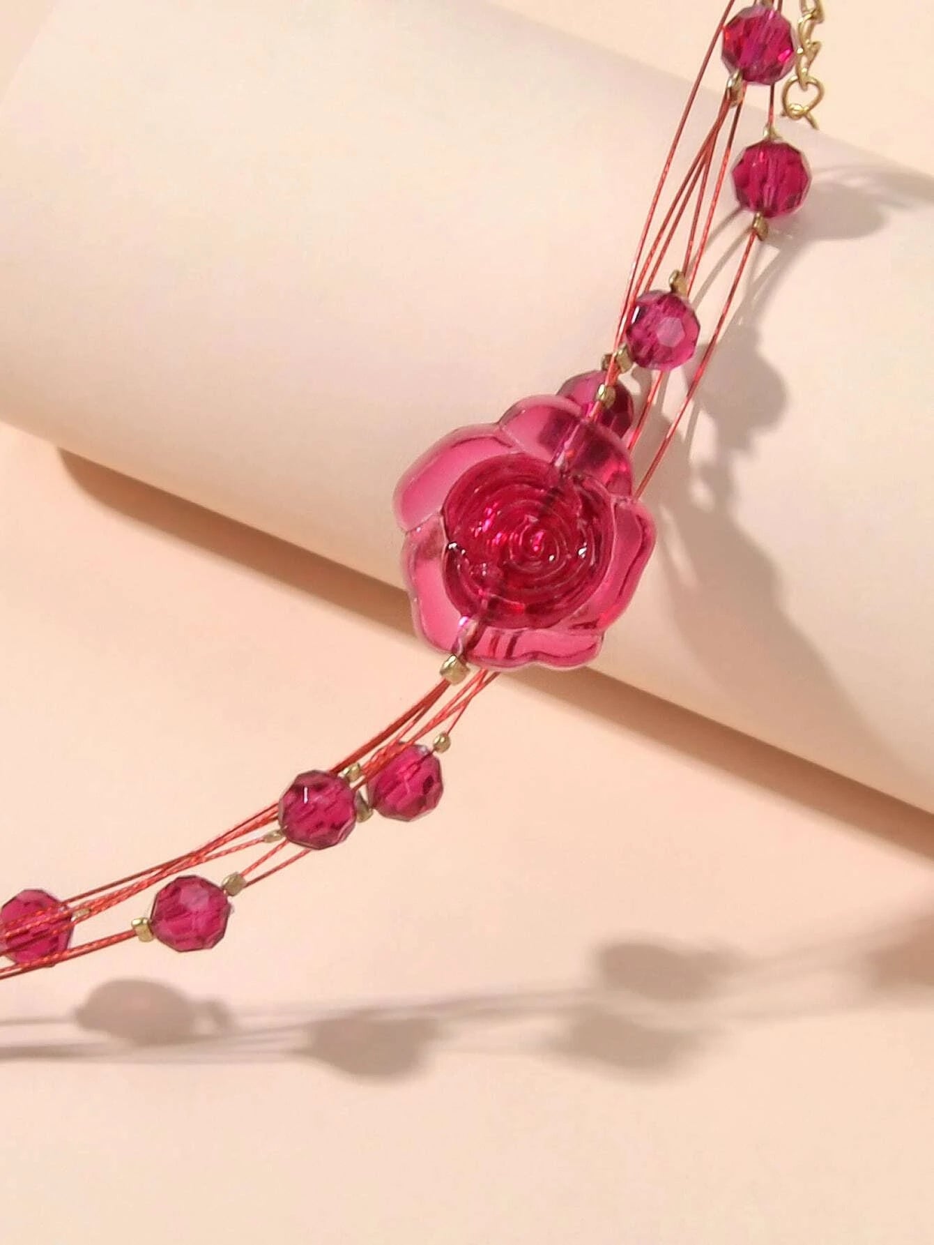 Fashion Jewellery Multi-layer Beads Chain Resin Red Rose Flower Women