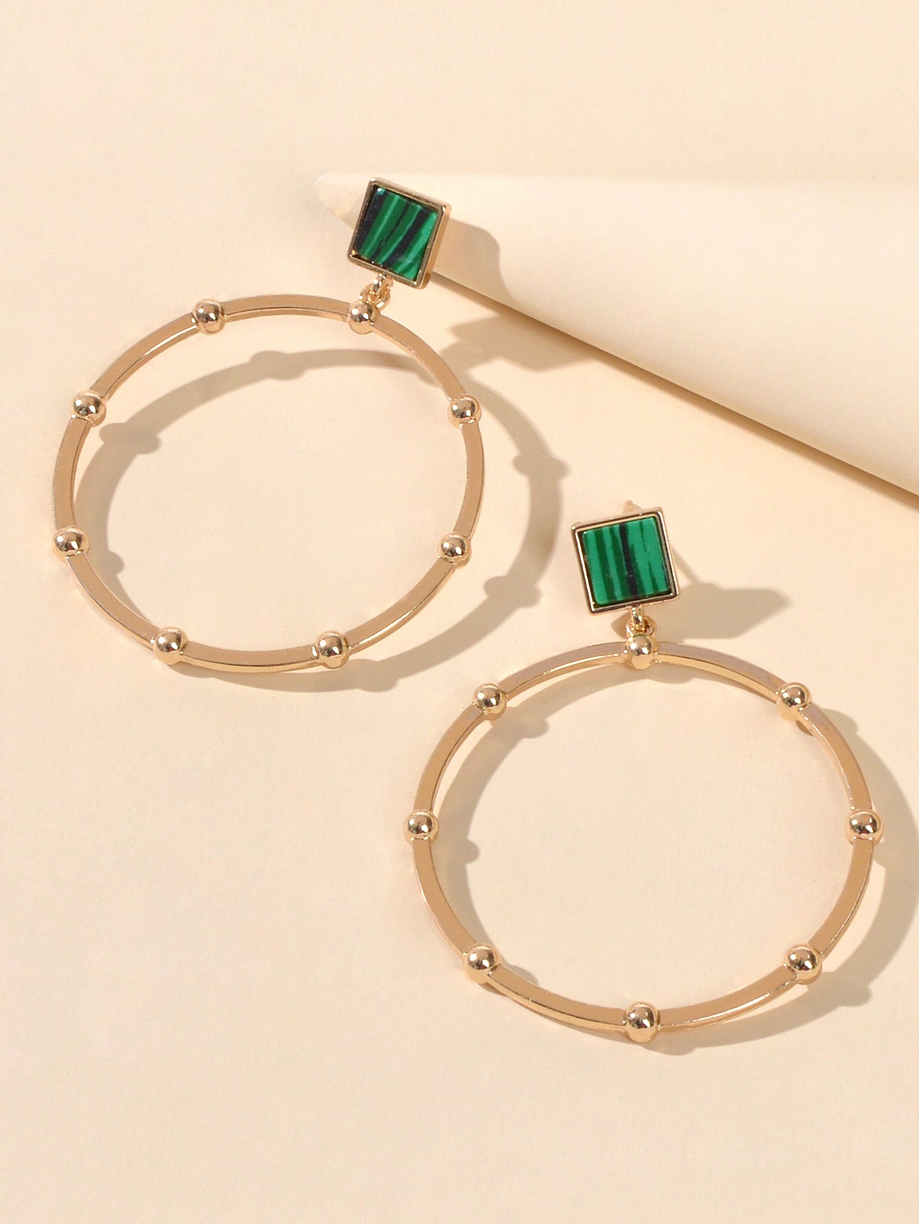 Trendy Jewellery Green Squre Decor Gold Circle Statement Dangle Party
