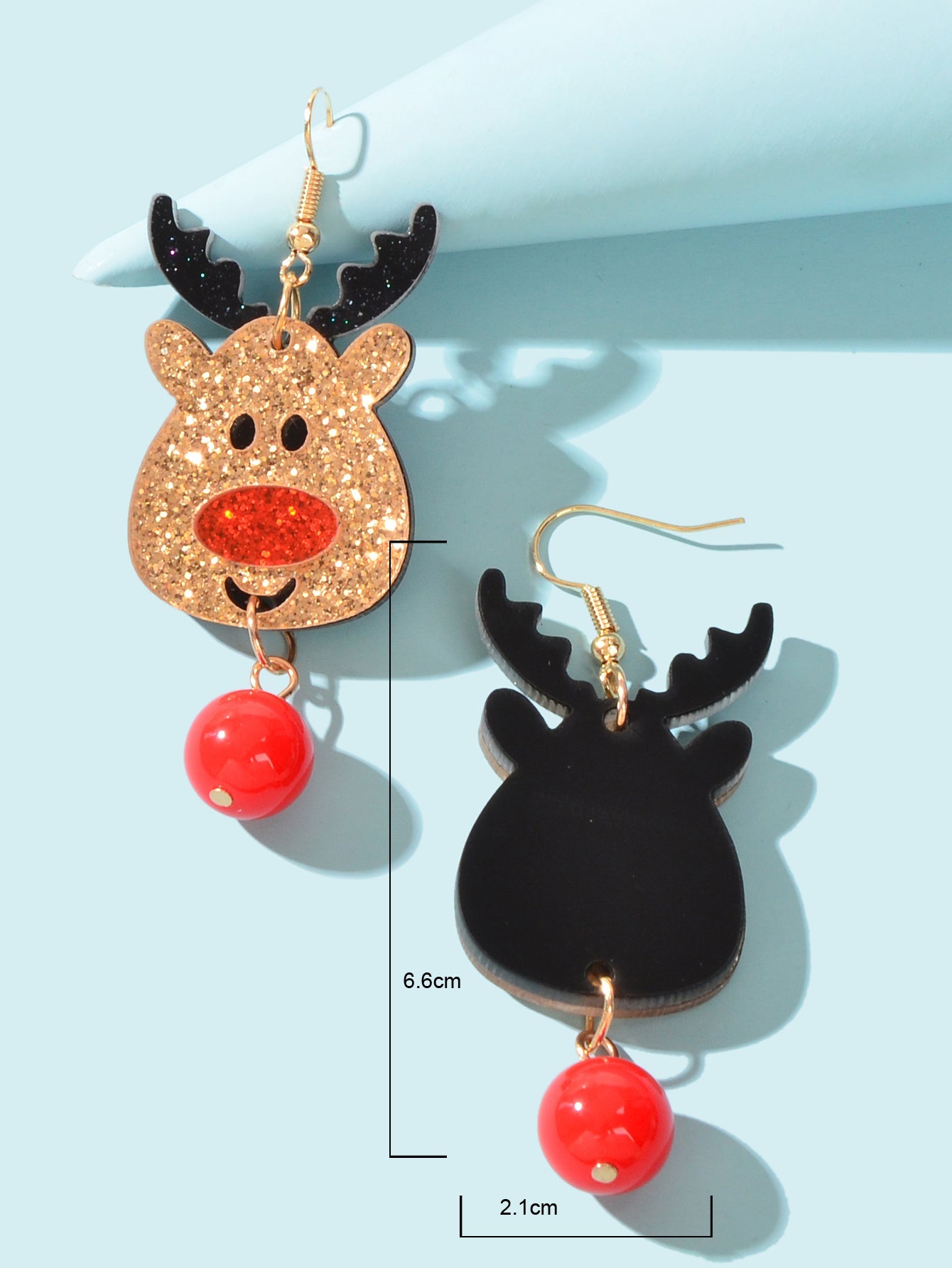 Shining Red Bead Gold Dangle Christmas Reindeer Earrings Elk Deer