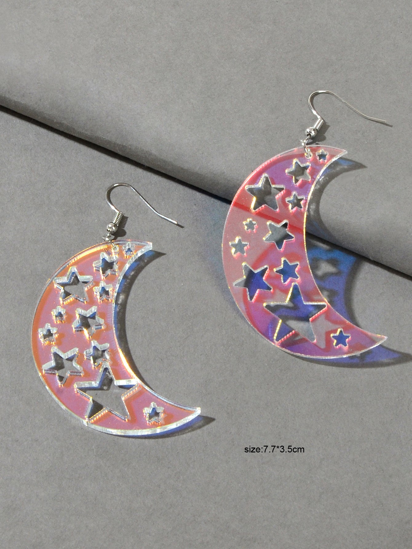 Acrylic Rainbow Colour Moon Star Hook Earrings Stunning Jewellery Gift