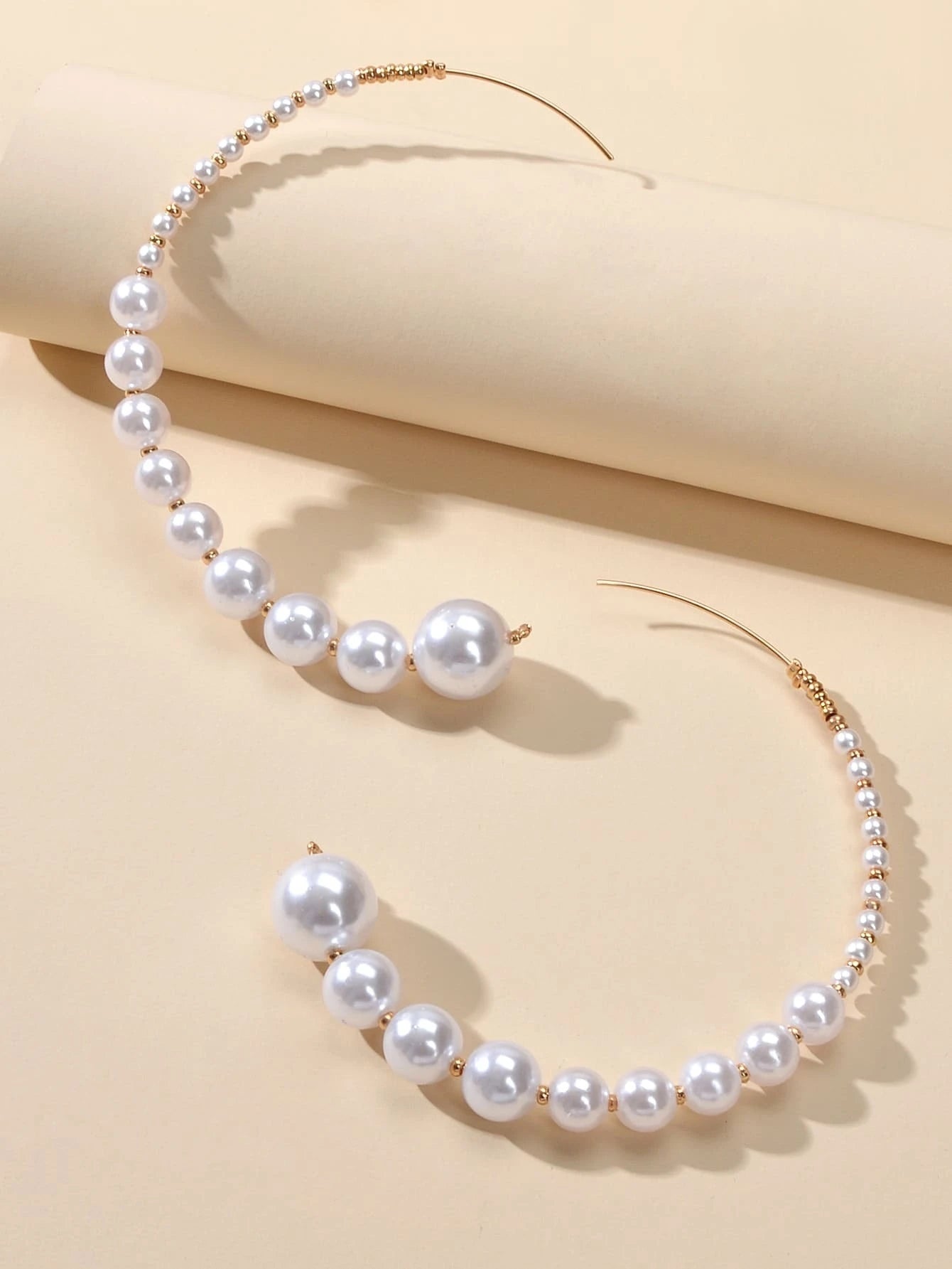 Retro Jewellery Big Pearl Statement Hoop Earrings Fashion Women