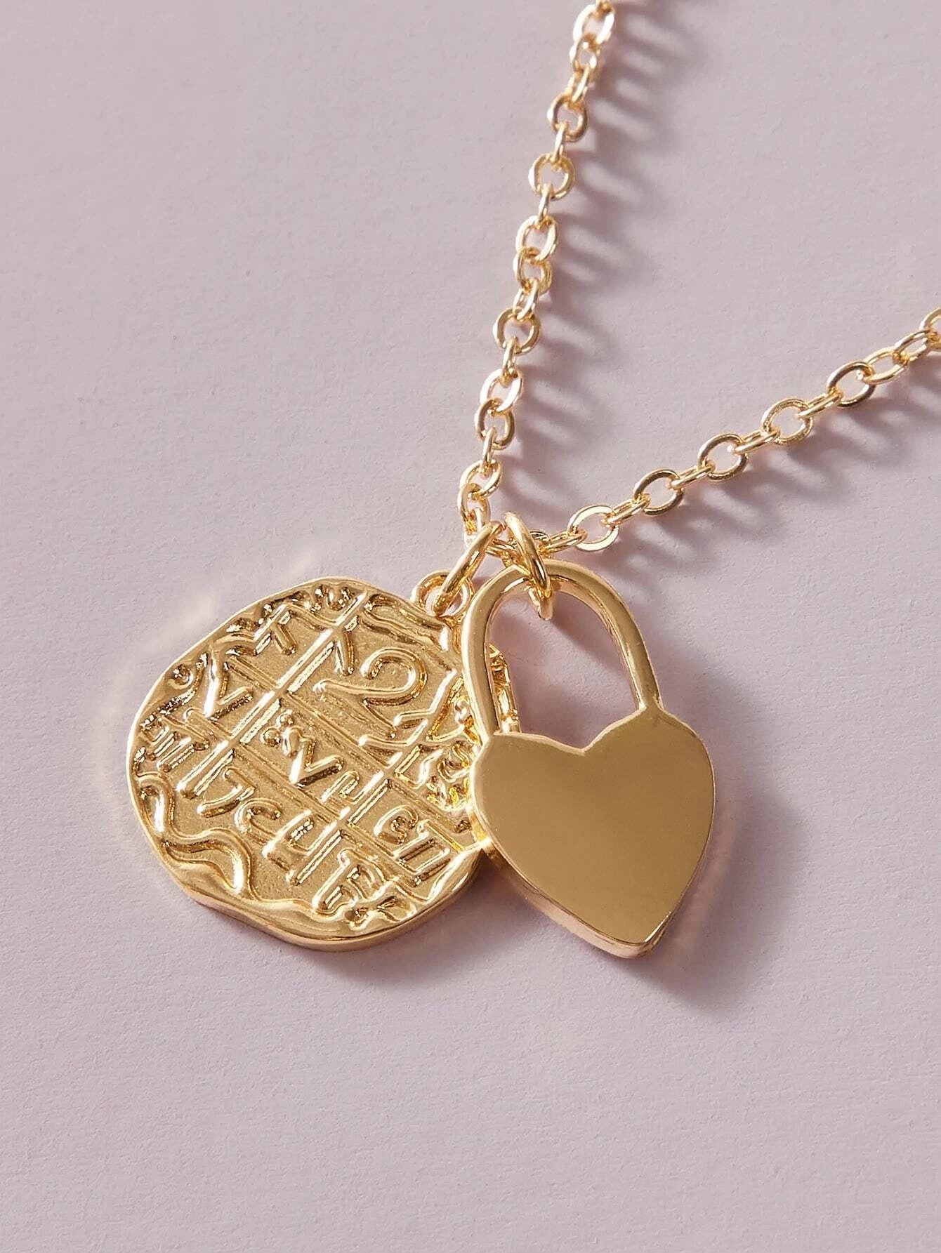 Punk Jewellery Crude Gold Double layer Chain Round Disc Lock Love