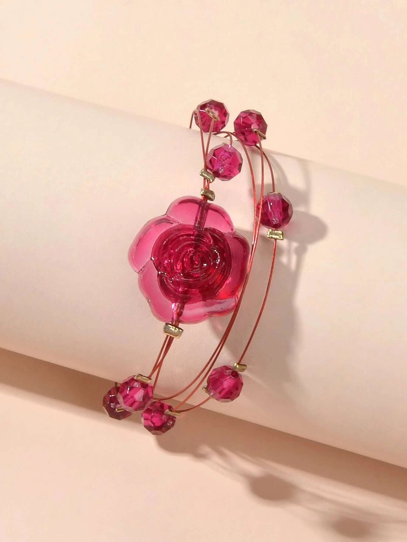 Fashion Jewellery Multi-layer Beads Chain Resin Red Rose Flower Women