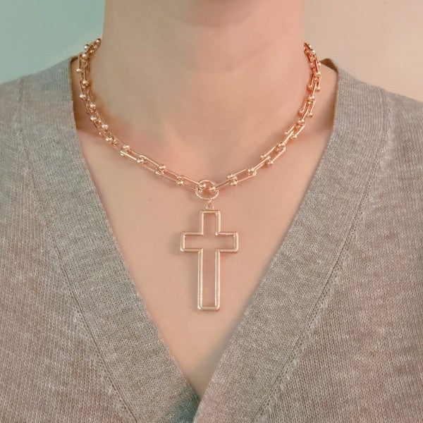 Stylish Cross Pendant U Chain Necklace