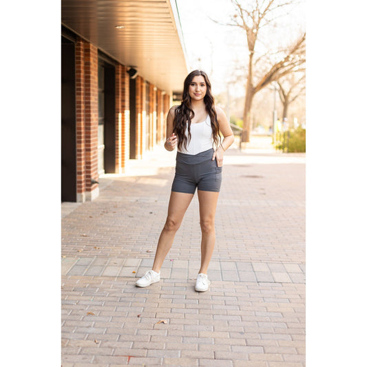 Caleigh - Charcoal Crossover Biker 5" Shorts