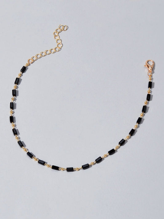 1 pc Foot Beach Jewellery Gold Chain Handmade Black Beads Anklet