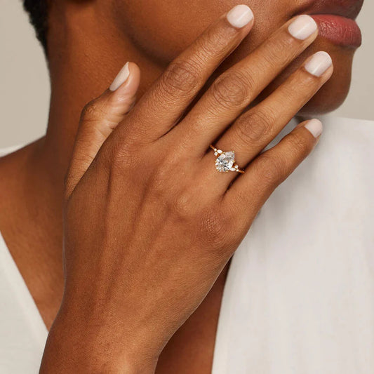 2ct Lab Diamond Ring | Pear Nature Vine | Marquise Accents | 10K White