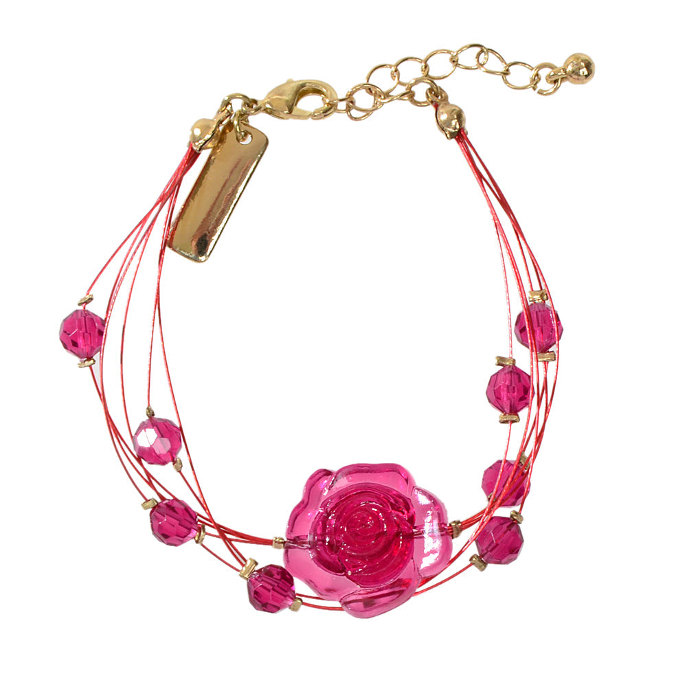 Fashion Jewellery Multi-layer Beads Chain Resin Red Rose Flower Women