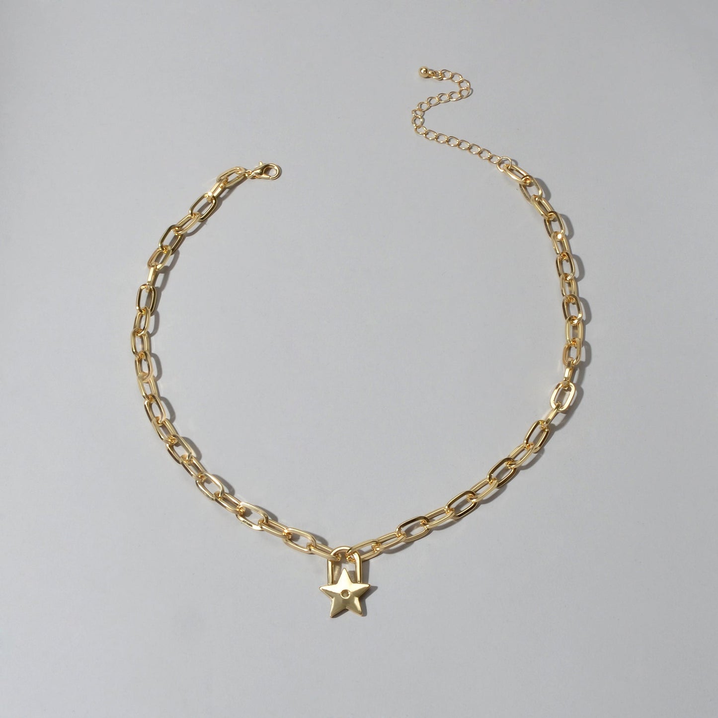 Trendy Jewellery Gold Paperclip Chain Star Lock Pendant Collar Choker