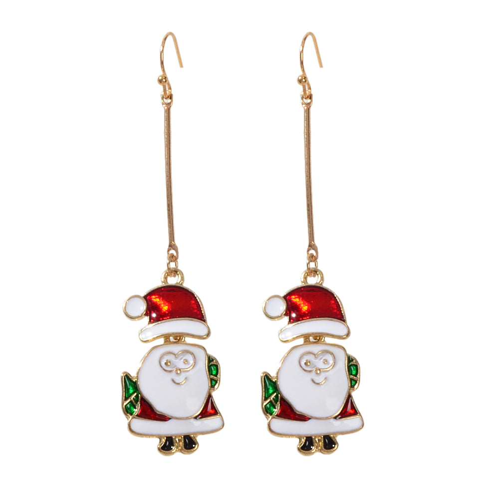 Christmas Jewellery White Enamel Santa Claus Drop Dangle Earrings