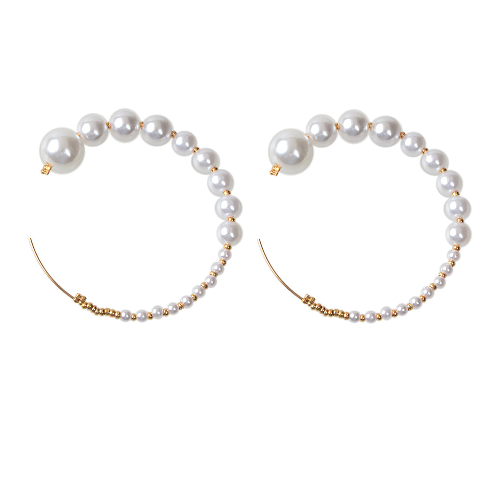 Retro Jewellery Big Pearl Statement Hoop Earrings Fashion Women