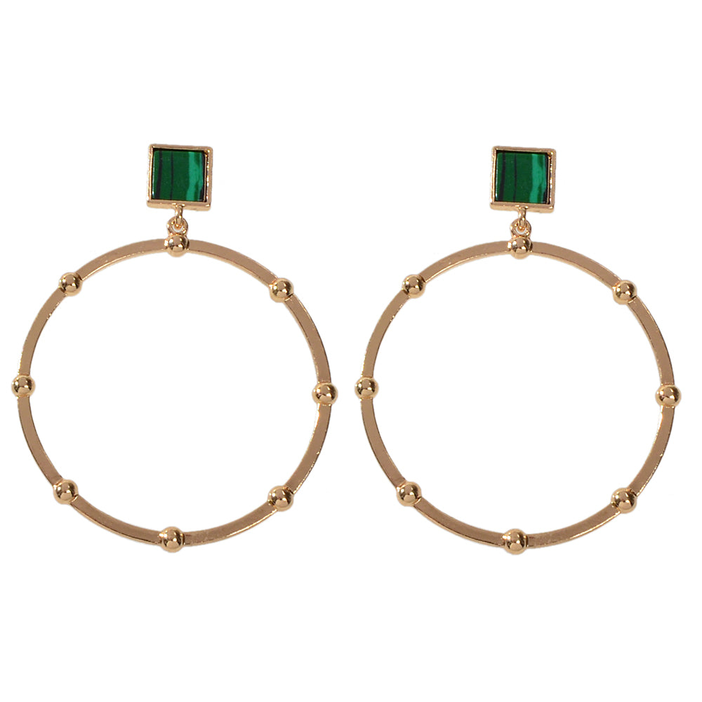 Trendy Jewellery Green Squre Decor Gold Circle Statement Dangle Party