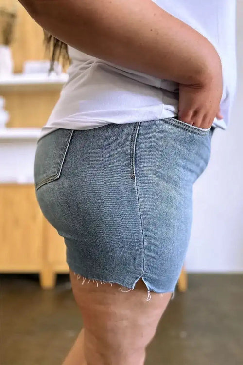 Judy Blue High Waist Raw Hem Denim Shorts 15251