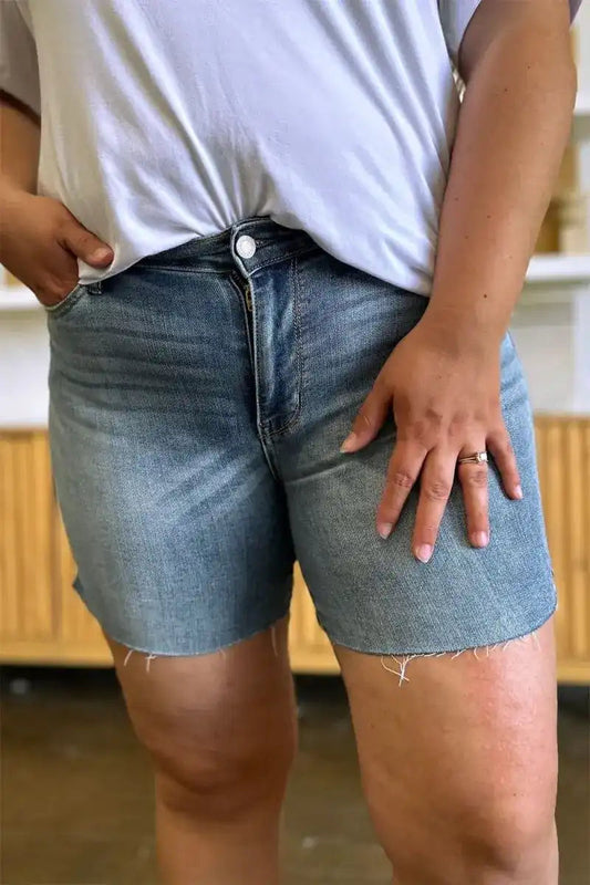 Judy Blue High Waist Raw Hem Denim Shorts 15251
