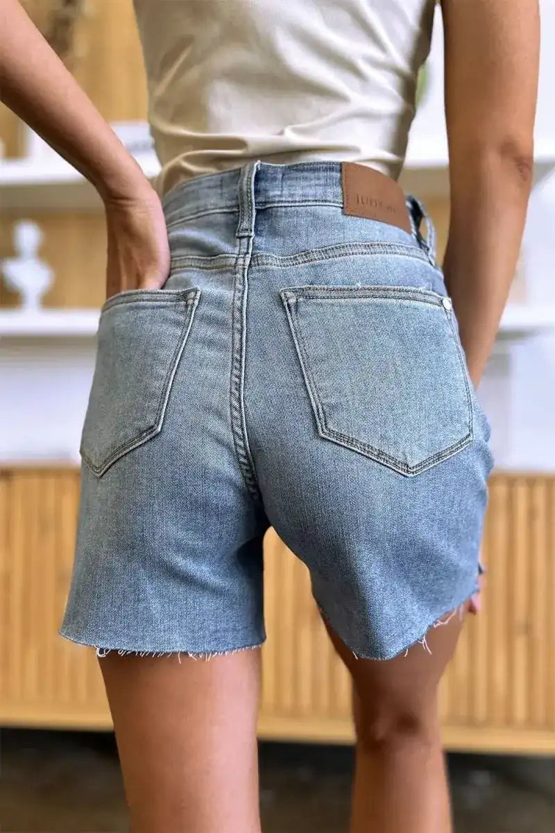 Judy Blue High Waist Raw Hem Denim Shorts 15251