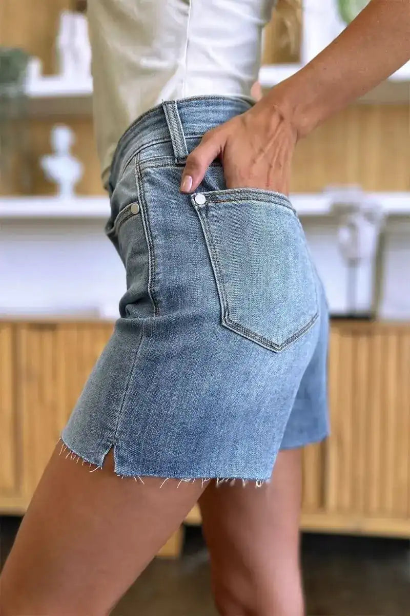 Judy Blue High Waist Raw Hem Denim Shorts 15251