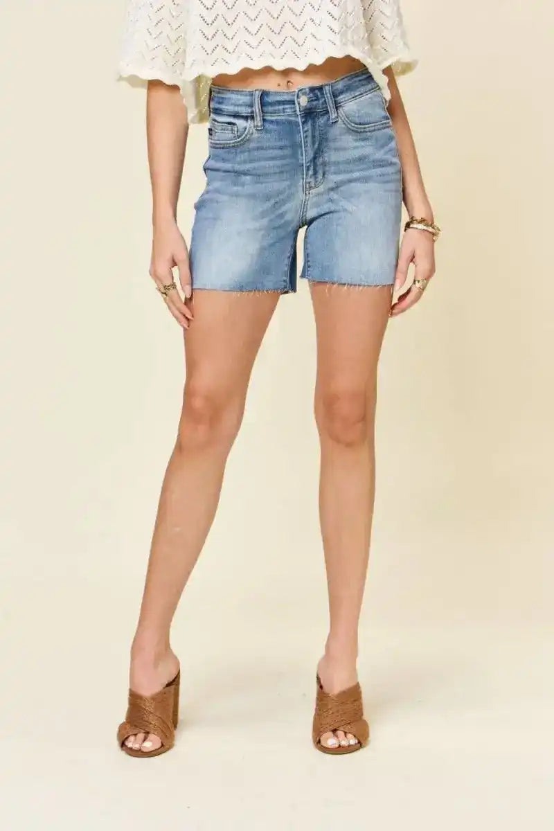 Judy Blue High Waist Raw Hem Denim Shorts 15251