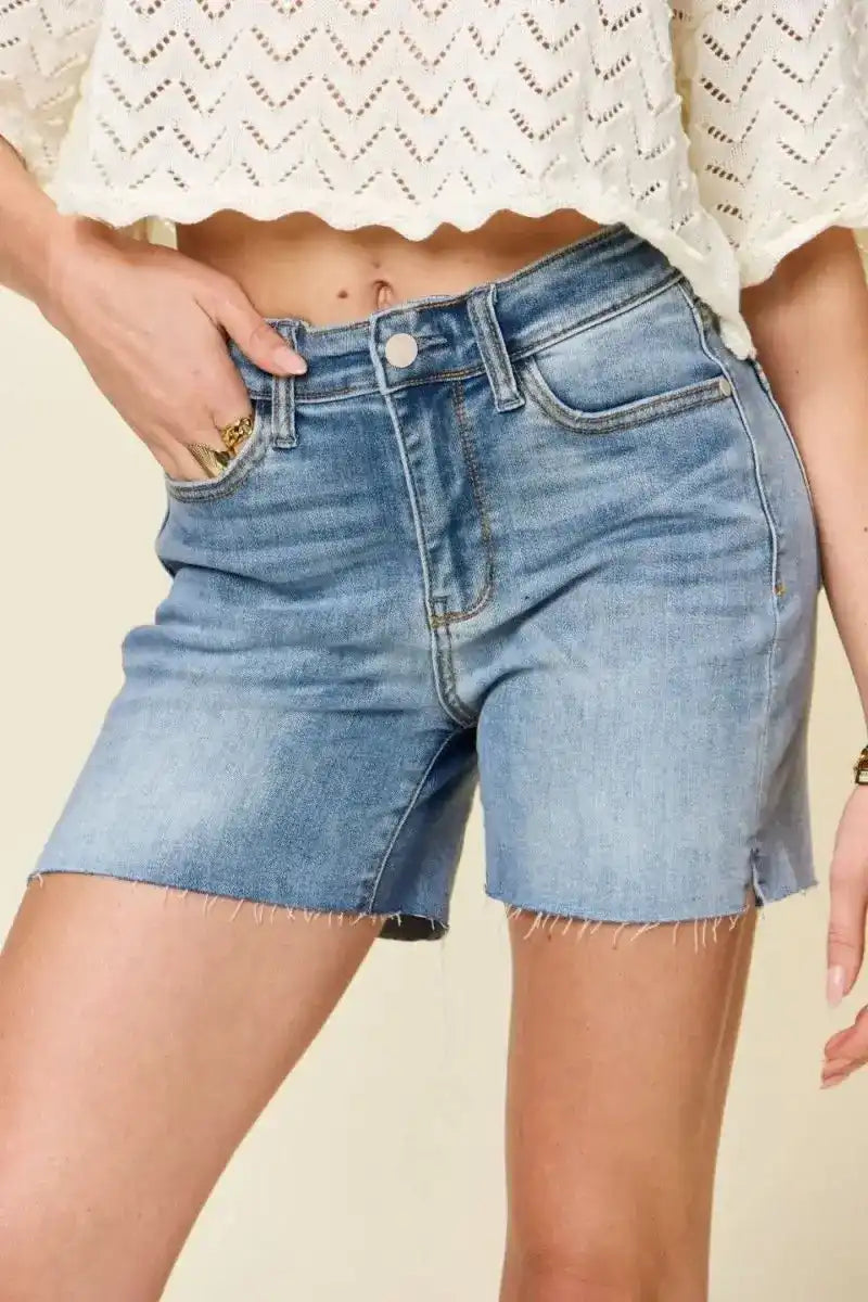 Judy Blue High Waist Raw Hem Denim Shorts 15251