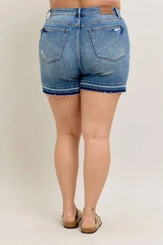 Judy Blue Plus Size Mr Tummy Control Vintage Wash Release Hem Shorts