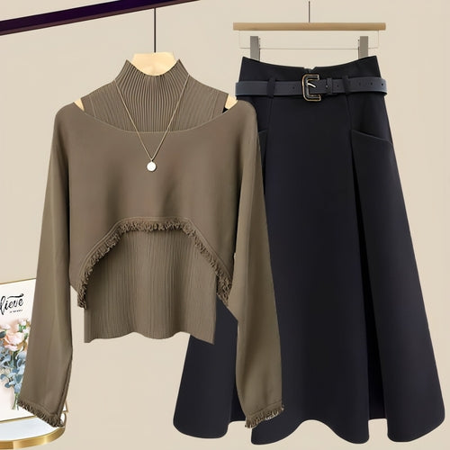 Ancient Knitted Blouse Inner Vest With Skirt Three-piece Set
