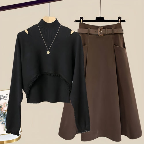 Ancient Knitted Blouse Inner Vest With Skirt Three-piece Set
