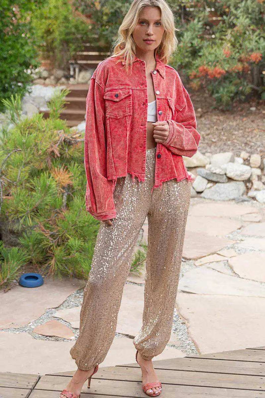 POL Button Down Corduroy Trucker Jacket