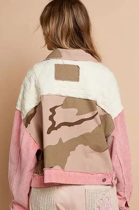 POL Corduroy Jacquard Patchwork Button Up Jacket