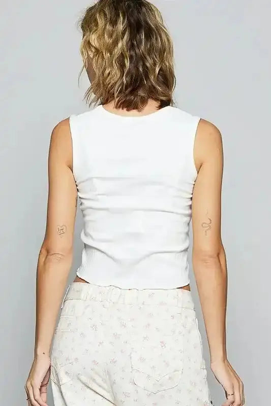 POL Eyelet Stud Detail Scoop Neck Cropped Tank