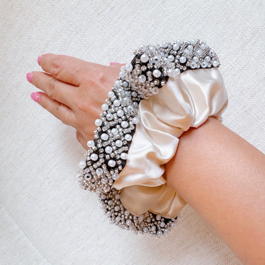 Pearls And Beads Satin Hair Scrunch