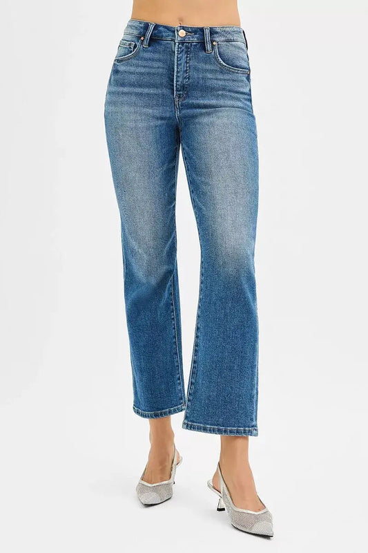 RISEN Tummy Control High Rise Crop Straight Jeans